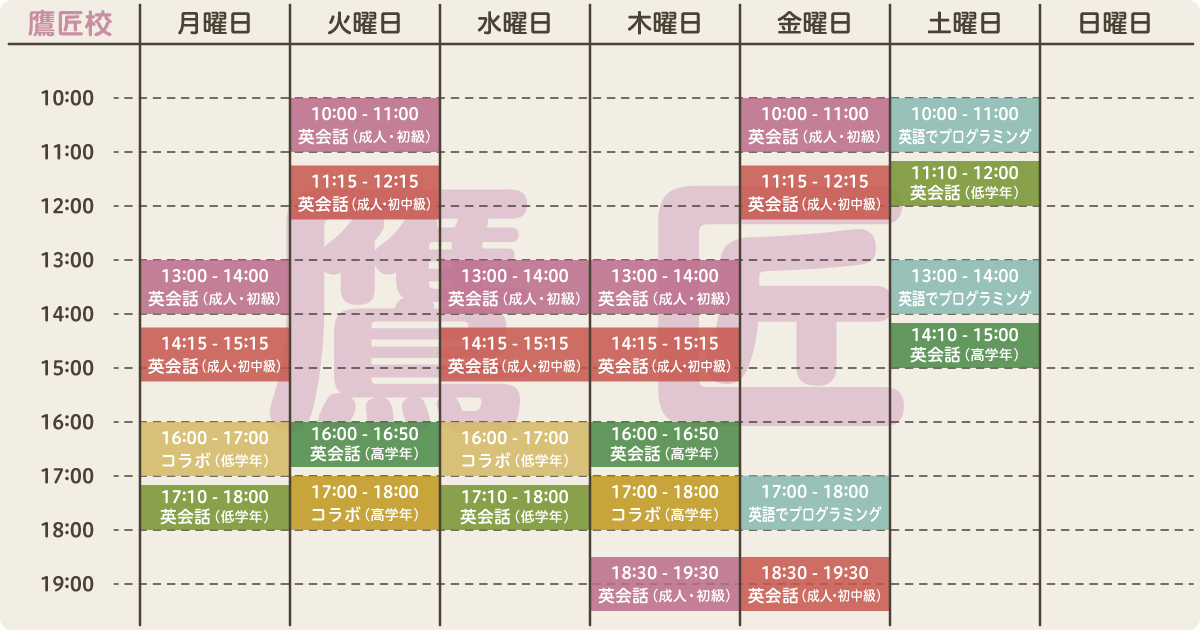 鷹匠校の時間割り